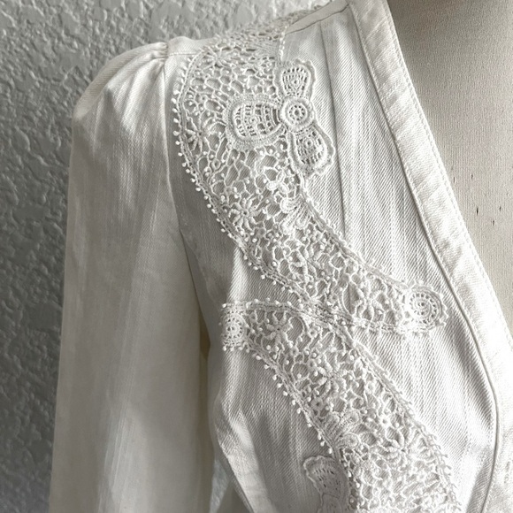 Chaps off White denim Jacket Cardigan w lace detailing women’s size large - Picture 2 of 4